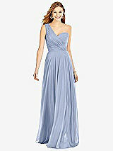 Front View Thumbnail - Sky Blue One-Shoulder Draped Chiffon Maxi Dress - Dani