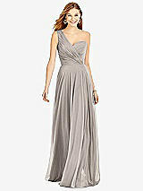 Front View Thumbnail - Taupe One-Shoulder Draped Chiffon Maxi Dress - Dani