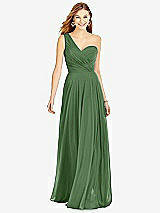 Front View Thumbnail - Vineyard Green One-Shoulder Draped Chiffon Maxi Dress - Dani