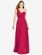 Front View Thumbnail - Vivid Pink One-Shoulder Draped Chiffon Maxi Dress - Dani