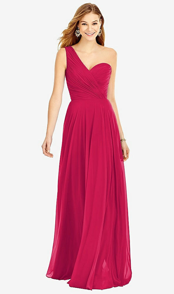 Front View - Vivid Pink One-Shoulder Draped Chiffon Maxi Dress - Dani