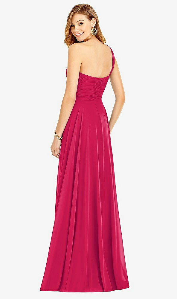 Back View - Vivid Pink One-Shoulder Draped Chiffon Maxi Dress - Dani