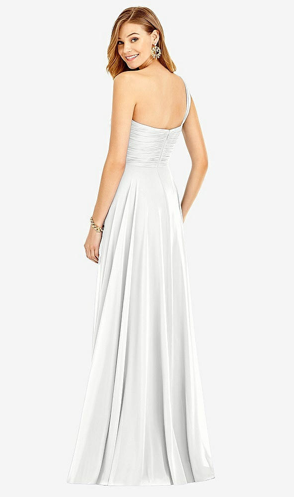 Back View - White One-Shoulder Draped Chiffon Maxi Dress - Dani