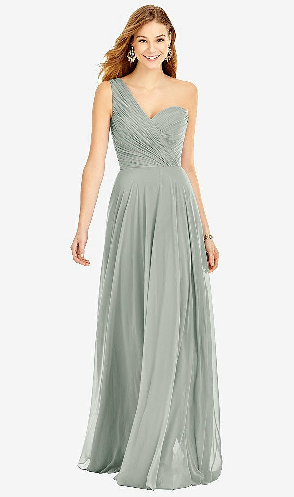 Front View - Willow Green One-Shoulder Draped Chiffon Maxi Dress - Dani