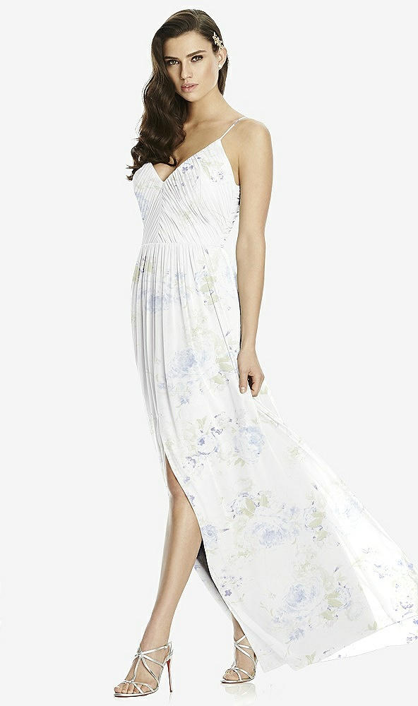 Front View - Bleu Garden Deep V-Back Shirred Maxi Dress - Ensley