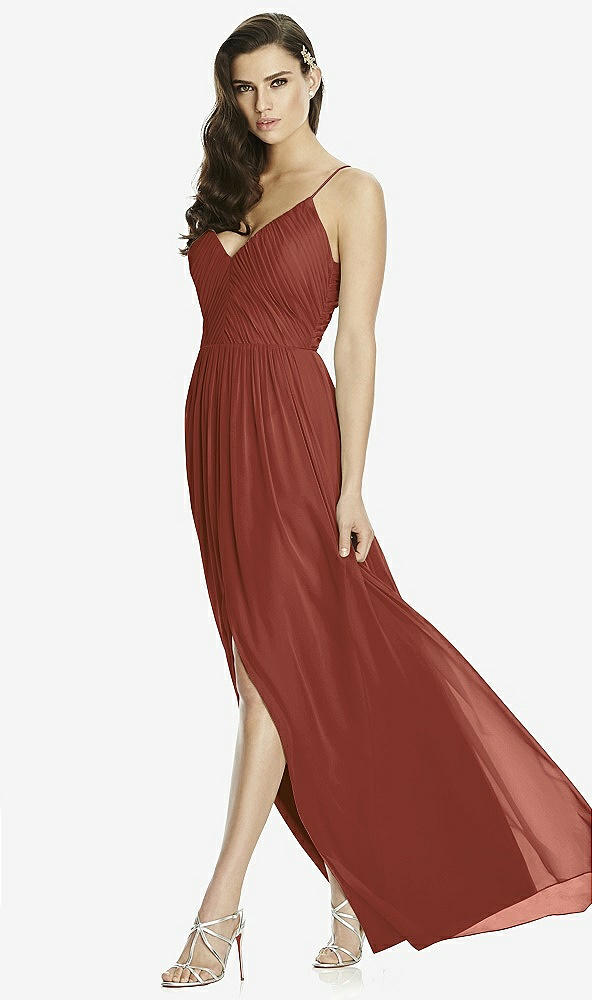 Front View - Auburn Moon Deep V-Back Shirred Maxi Dress - Ensley