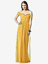 Front View Thumbnail - NYC Yellow Off-the-Shoulder Ruched Chiffon Maxi Dress - Alessia