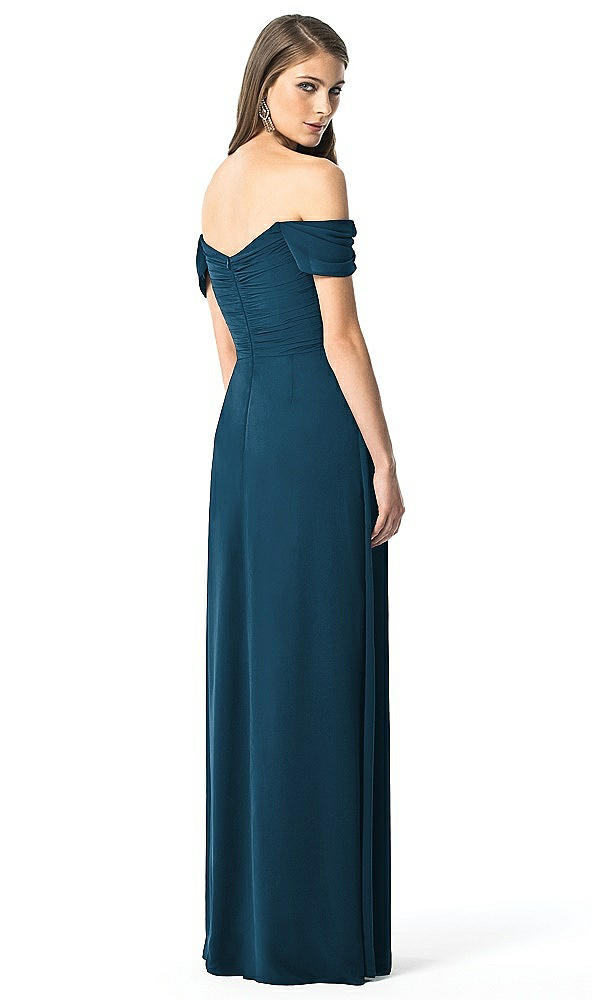 Back View - Atlantic Blue Off-the-Shoulder Ruched Chiffon Maxi Dress - Alessia