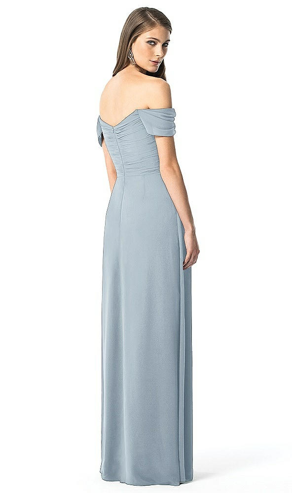 Back View - Mist Off-the-Shoulder Ruched Chiffon Maxi Dress - Alessia