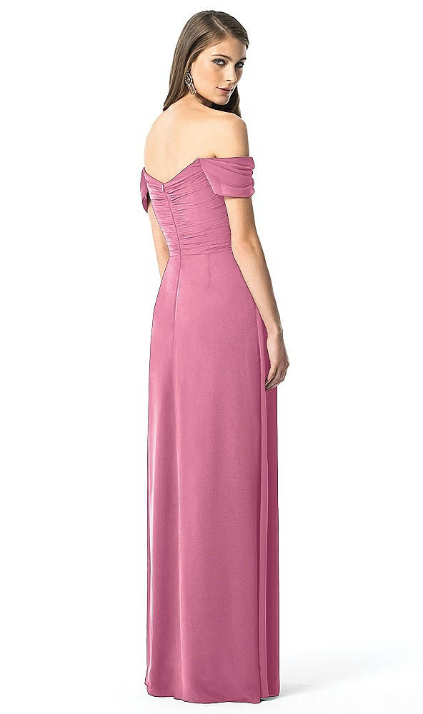 Back View - Orchid Pink Off-the-Shoulder Ruched Chiffon Maxi Dress - Alessia