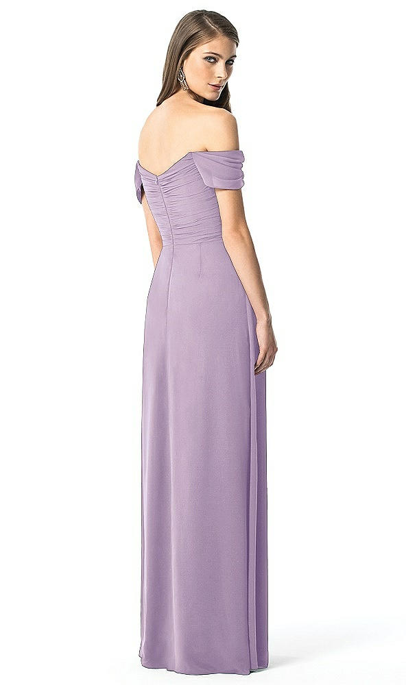 Back View - Pale Purple Off-the-Shoulder Ruched Chiffon Maxi Dress - Alessia