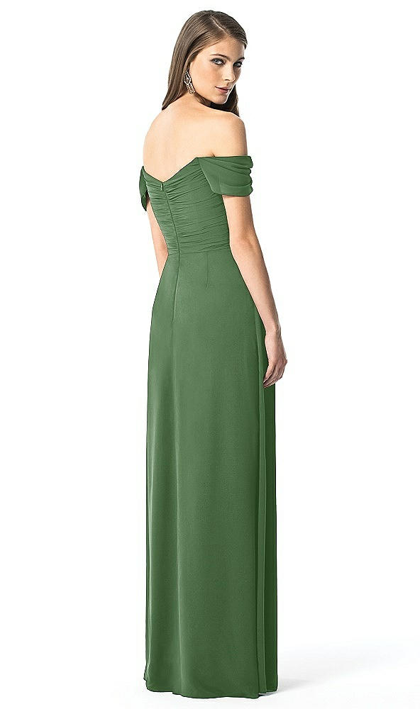 Back View - Vineyard Green Off-the-Shoulder Ruched Chiffon Maxi Dress - Alessia