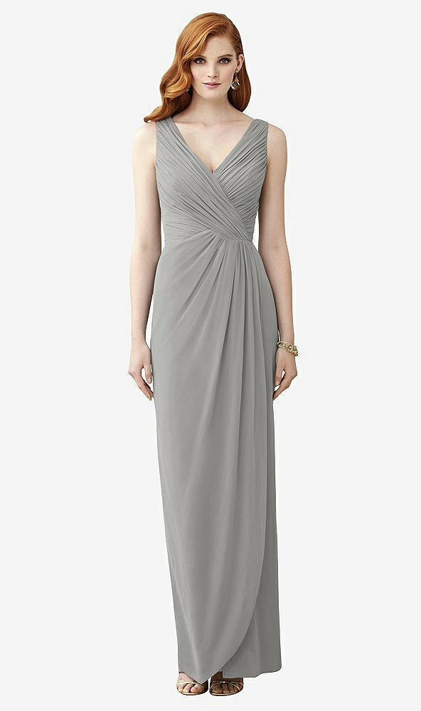 Front View - Chelsea Gray Sleeveless Draped Faux Wrap Maxi Dress - Dahlia