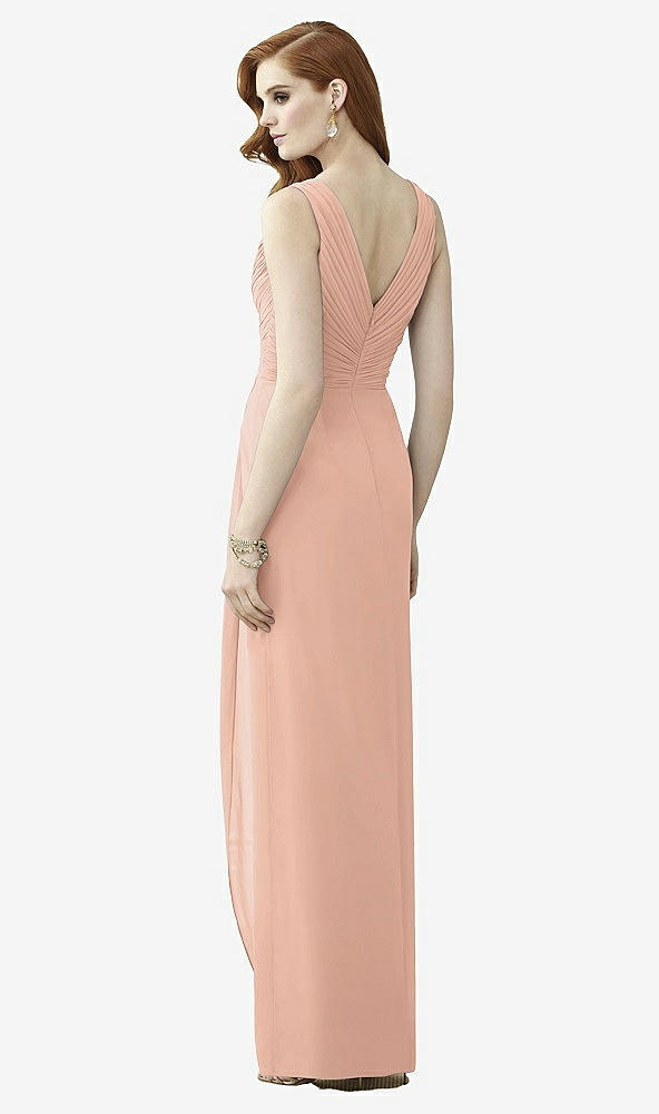 Back View - Pale Peach Sleeveless Draped Faux Wrap Maxi Dress - Dahlia