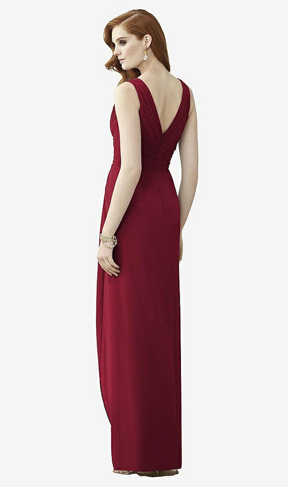 Back View - Burgundy Sleeveless Draped Faux Wrap Maxi Dress - Dahlia