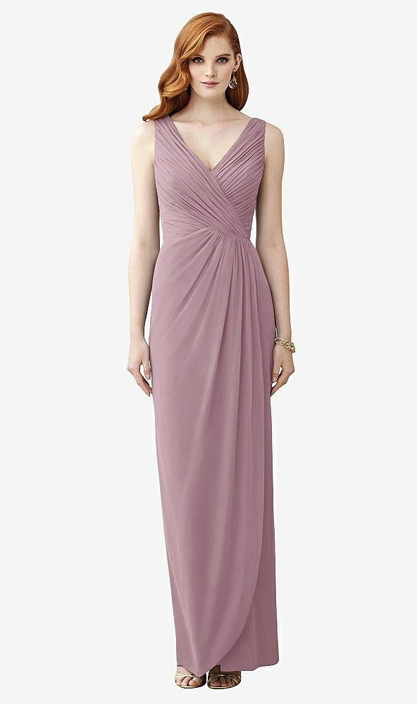 Front View - Dusty Rose Sleeveless Draped Faux Wrap Maxi Dress - Dahlia