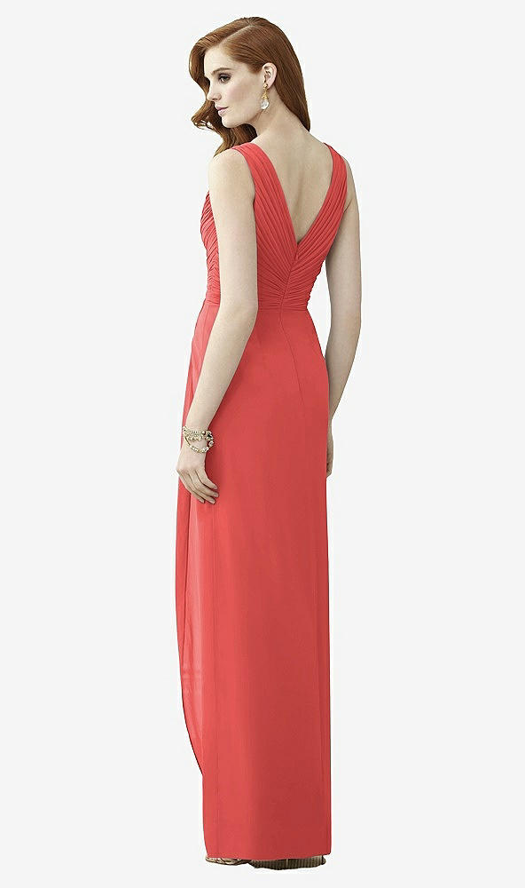 Back View - Perfect Coral Sleeveless Draped Faux Wrap Maxi Dress - Dahlia