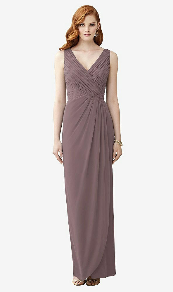 Front View - French Truffle Sleeveless Draped Faux Wrap Maxi Dress - Dahlia