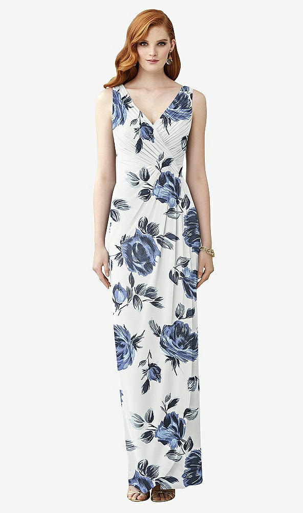 Front View - Indigo Rose Sleeveless Draped Faux Wrap Maxi Dress - Dahlia