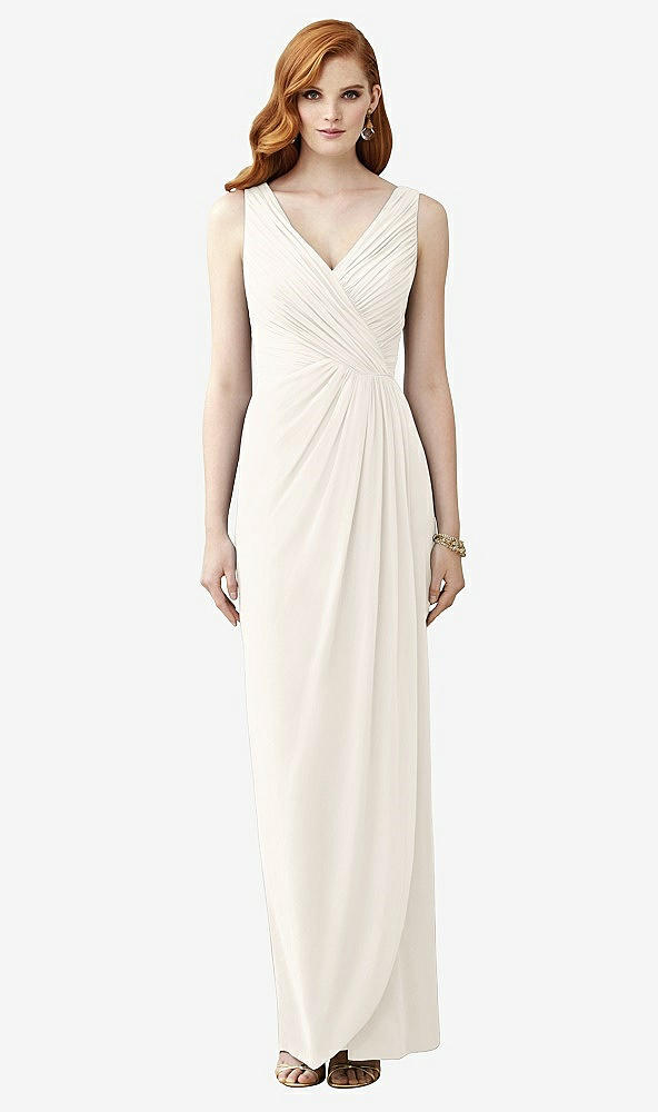 Front View - Ivory Sleeveless Draped Faux Wrap Maxi Dress - Dahlia