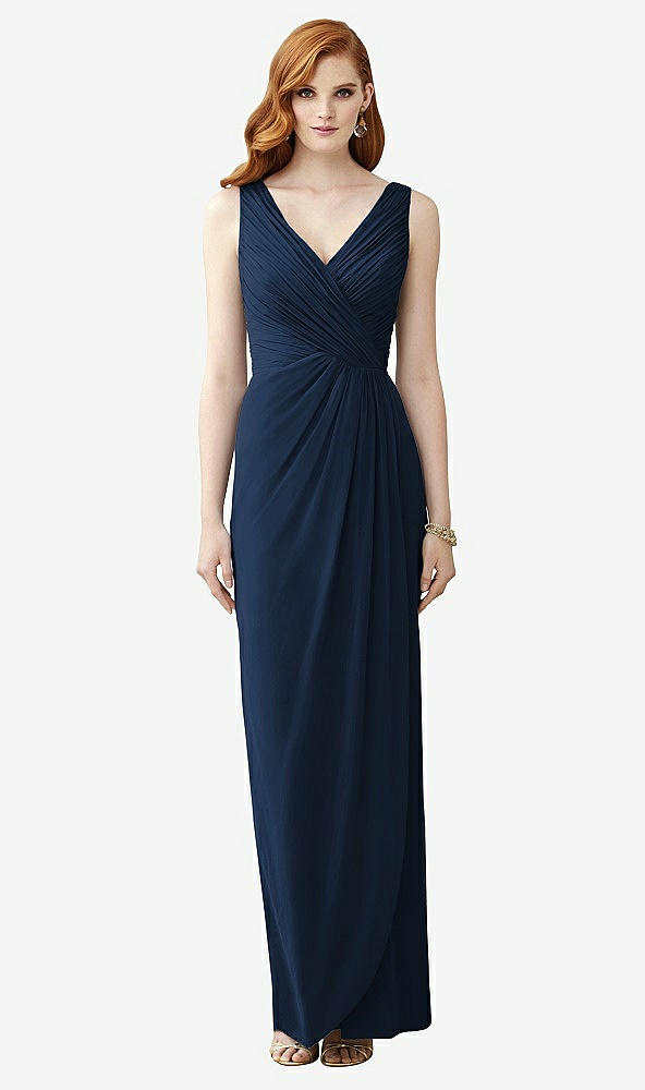 Front View - Midnight Navy Sleeveless Draped Faux Wrap Maxi Dress - Dahlia