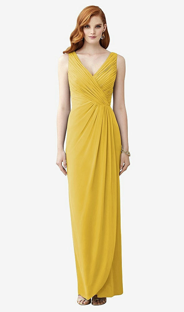 Front View - Marigold Sleeveless Draped Faux Wrap Maxi Dress - Dahlia