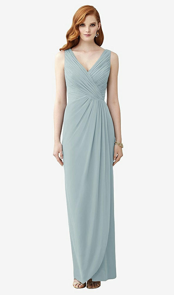 Front View - Morning Sky Sleeveless Draped Faux Wrap Maxi Dress - Dahlia