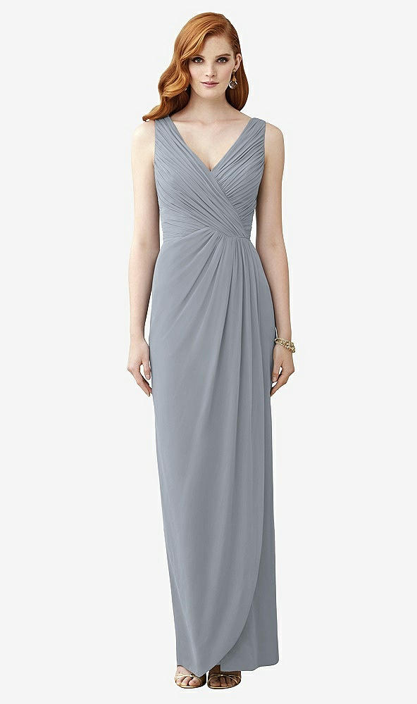 Front View - Platinum Sleeveless Draped Faux Wrap Maxi Dress - Dahlia