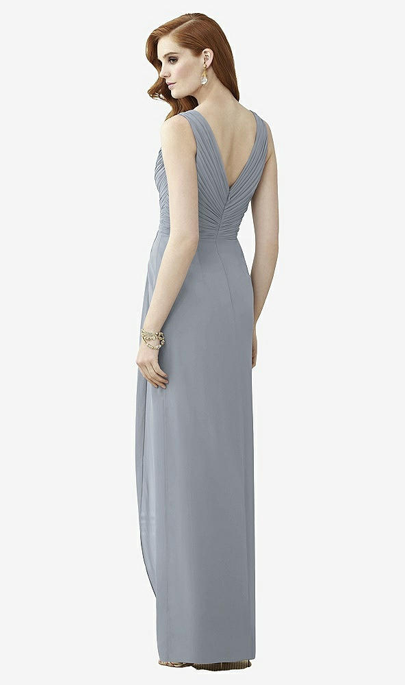 Back View - Platinum Sleeveless Draped Faux Wrap Maxi Dress - Dahlia