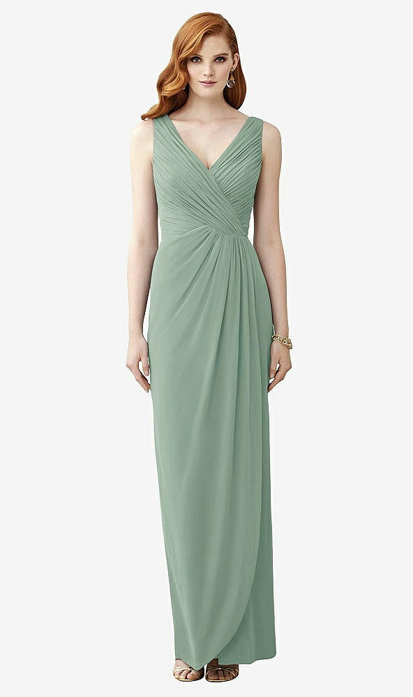 Front View - Seagrass Sleeveless Draped Faux Wrap Maxi Dress - Dahlia