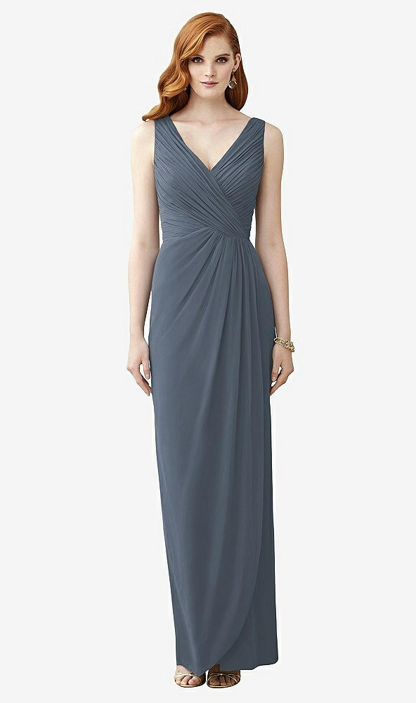 Front View - Silverstone Sleeveless Draped Faux Wrap Maxi Dress - Dahlia