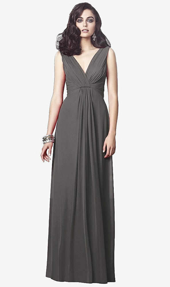 Front View - Caviar Gray Draped V-Neck Shirred Chiffon Maxi Dress - Ari