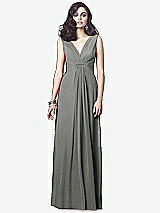 Front View Thumbnail - Charcoal Gray Draped V-Neck Shirred Chiffon Maxi Dress - Ari