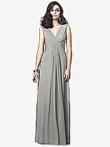 Front View Thumbnail - Chelsea Gray Draped V-Neck Shirred Chiffon Maxi Dress - Ari