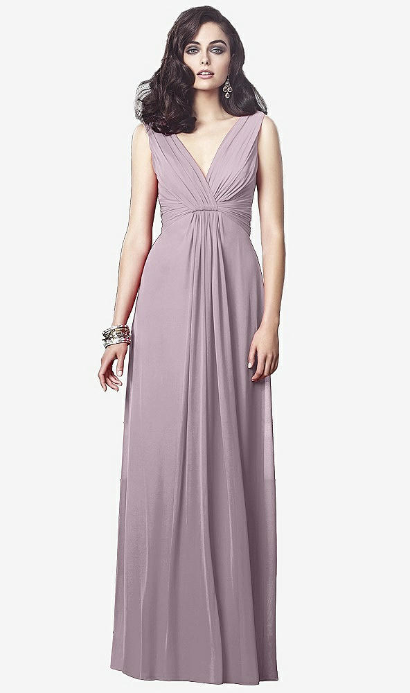 Front View - Lilac Dusk Draped V-Neck Shirred Chiffon Maxi Dress - Ari