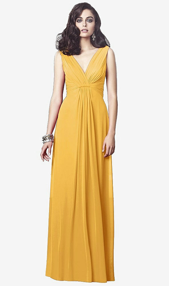 Front View - NYC Yellow Draped V-Neck Shirred Chiffon Maxi Dress - Ari