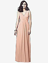 Front View Thumbnail - Pale Peach Draped V-Neck Shirred Chiffon Maxi Dress - Ari