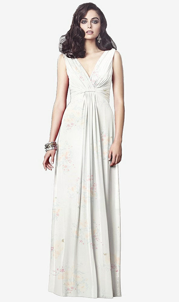 Front View - Spring Fling Draped V-Neck Shirred Chiffon Maxi Dress - Ari