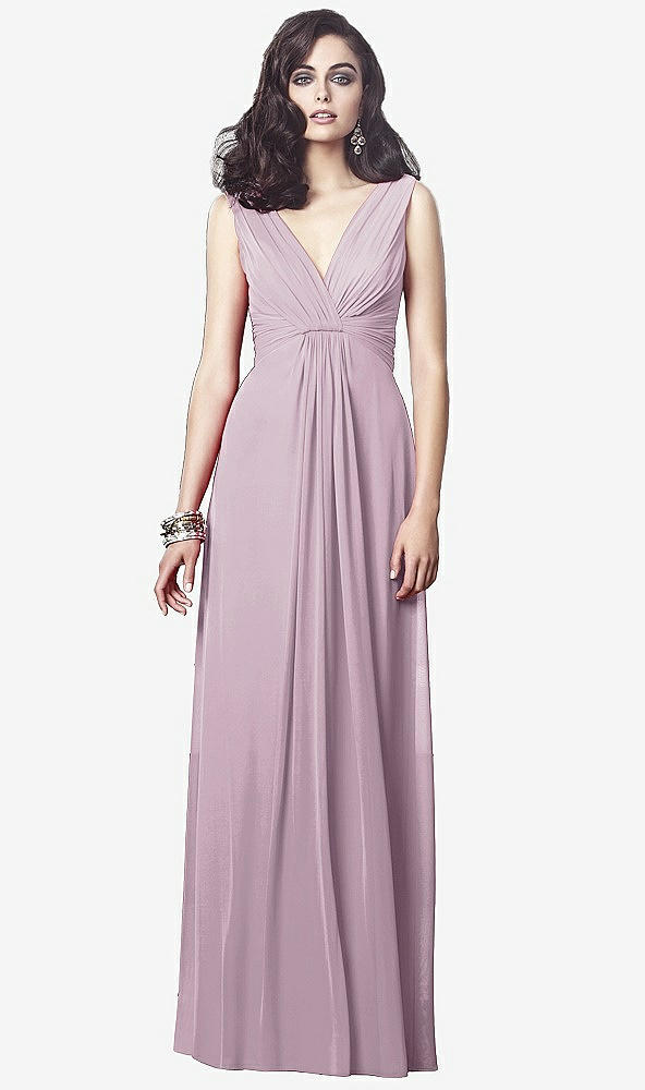 Front View - Suede Rose Draped V-Neck Shirred Chiffon Maxi Dress - Ari