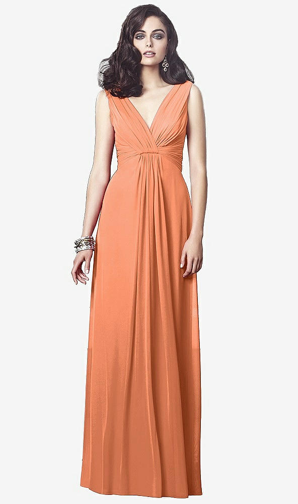 Front View - Sweet Melon Draped V-Neck Shirred Chiffon Maxi Dress - Ari