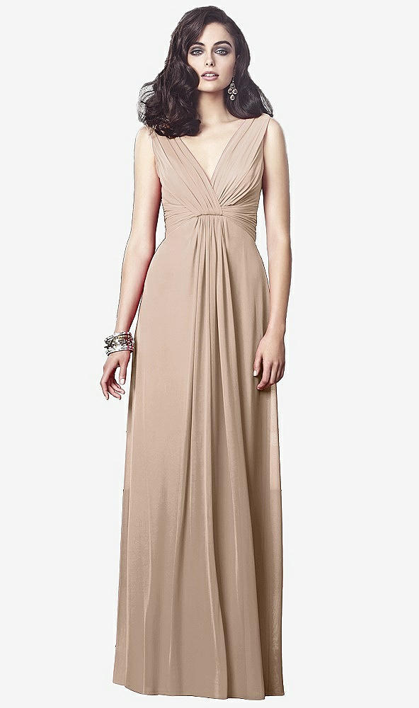 Front View - Topaz Draped V-Neck Shirred Chiffon Maxi Dress - Ari