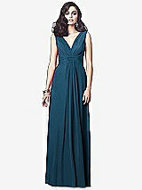 Front View Thumbnail - Atlantic Blue Draped V-Neck Shirred Chiffon Maxi Dress - Ari