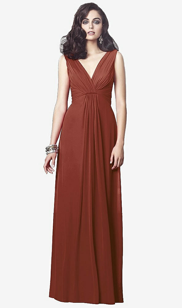 Front View - Auburn Moon Draped V-Neck Shirred Chiffon Maxi Dress - Ari