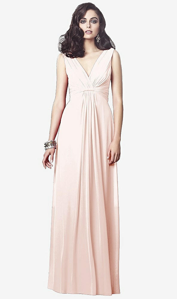 Front View - Blush Draped V-Neck Shirred Chiffon Maxi Dress - Ari