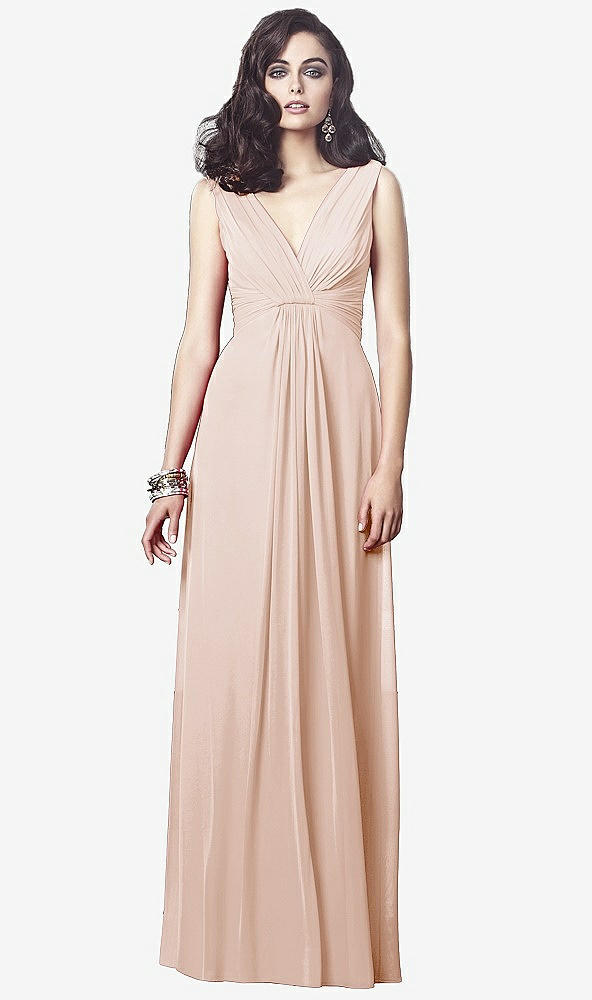 Front View - Cameo Draped V-Neck Shirred Chiffon Maxi Dress - Ari