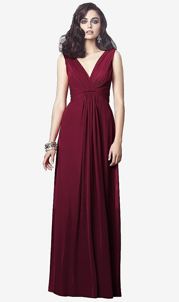 Front View - Cabernet Draped V-Neck Shirred Chiffon Maxi Dress - Ari