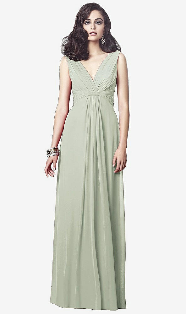 Front View - Celadon Draped V-Neck Shirred Chiffon Maxi Dress - Ari