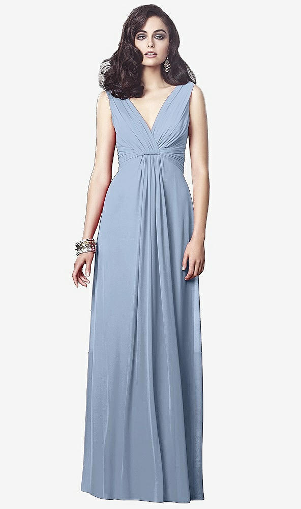 Front View - Cloudy Draped V-Neck Shirred Chiffon Maxi Dress - Ari