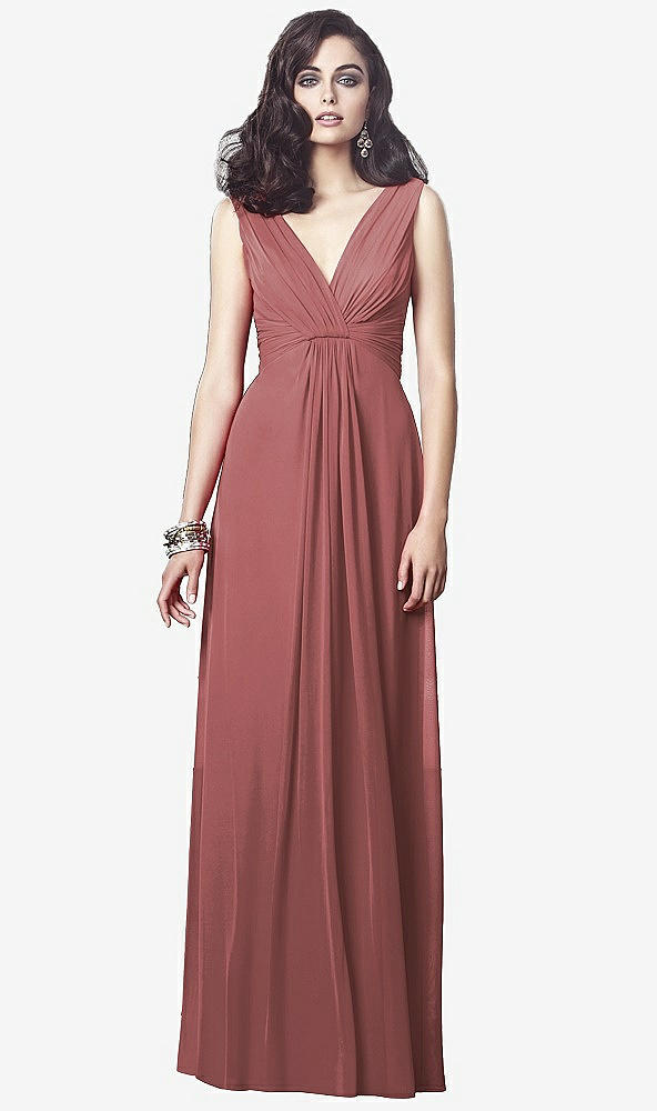 Front View - English Rose Draped V-Neck Shirred Chiffon Maxi Dress - Ari