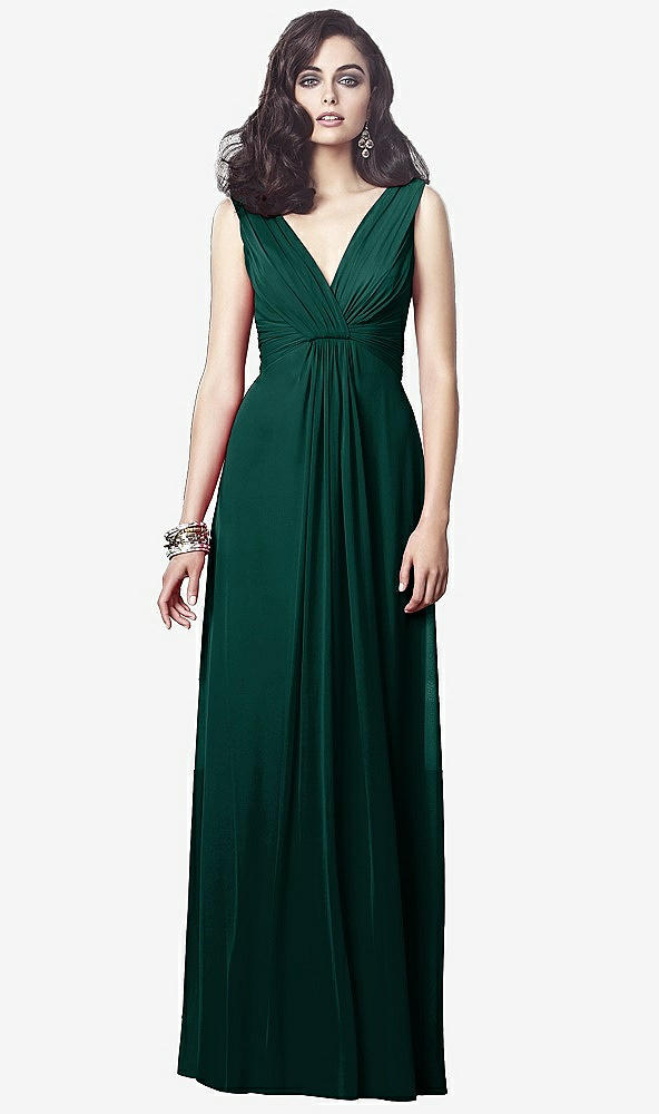 Front View - Evergreen Draped V-Neck Shirred Chiffon Maxi Dress - Ari